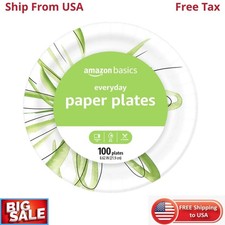 Amazon Basics Disposable Paper Plates 8.62 Inch 100 Count Soak Proof Dinner Plat