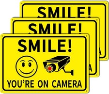 3-Pack Smile You're On Camera Signs 8"x12" Rust Free Aluminum Video Surveillance