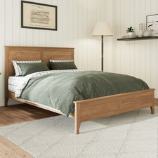 Full Size Platform Bed Frame Solid Wood Modern Bed with Sturdy Slats Brown