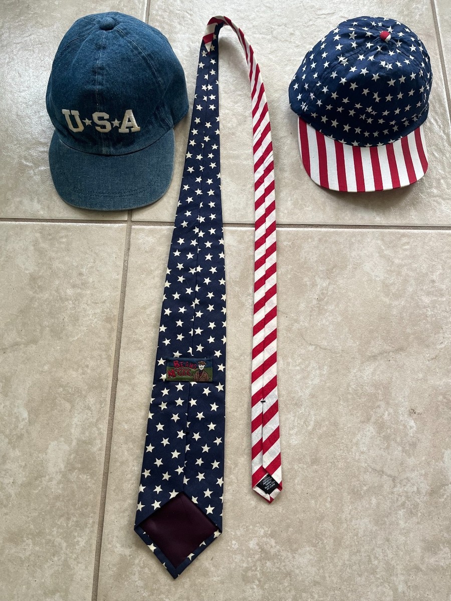 Lot/Bundle 2 Hats/Caps+Neck Tie Patriotic American Flag Stars & Stripes USA Logo View 2