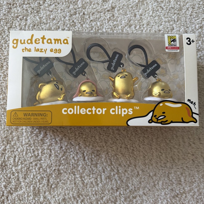 SDCC 2018 UCC Gold Gudetama The Lazy Egg Four Pack Clips New In Sealed Box