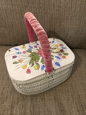 Vintage  Billie  Ross Of The Palm Beaches Wood Woven Purse Hand Painted Flowers