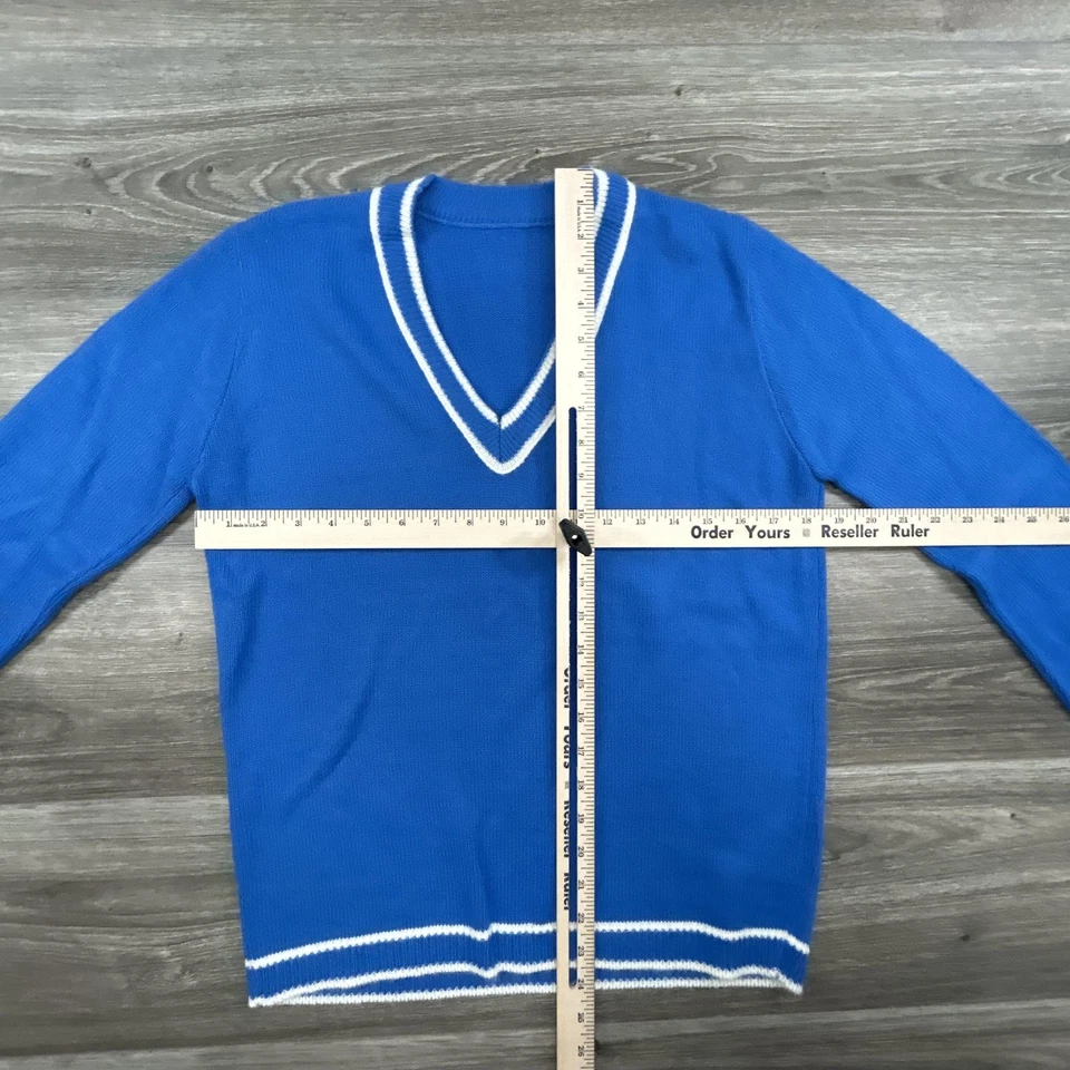 Suéter de tenis de cricket vintage para mujer azul medio cuello en V lana Unión EE. UU. AÑOS 50 Foto 4 de 4