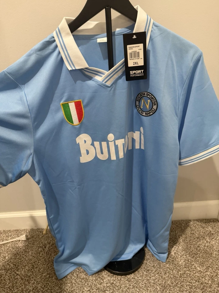 Jersey Napoli Retro Años 80 Buitoni Azul Claro 2XL NUEVO CON ETIQUETAS Estilo Vintage Foto 2 de 2