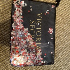 VICTORIA’S SECRET Black Sequin Glitzy Clear Cosmetics Make Up bag