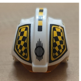 LEGO Minifigure Helmet White Yellow Black Checkered Pattern Orange Visor