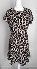 Eliza J Tan & Black Leopard Print Fit & Flare Short Sleeve Dress, Size 12