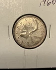 1960 Canada Silver Quarter 25 Cents Elizabeth II .800 Fine Caribou Coin VF