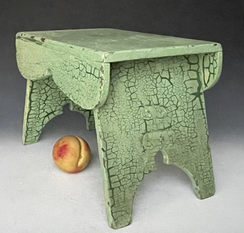 Primitive Antique Folk Art Green-Painted Cricket Foot Bench, Country Step Stool