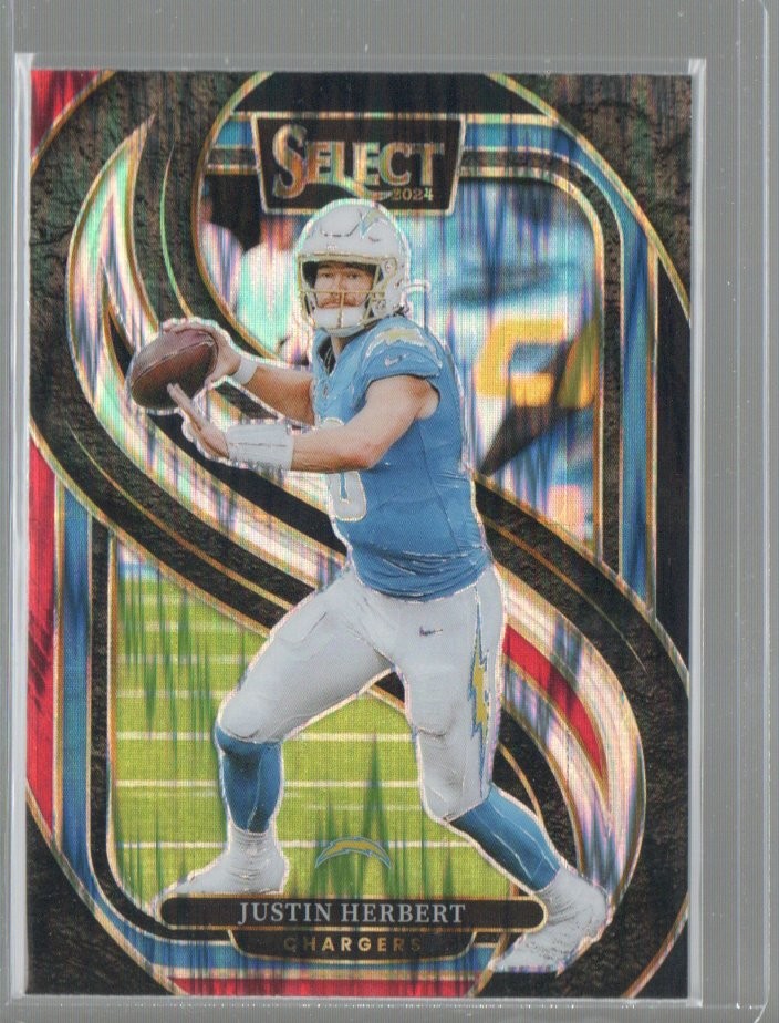 2024 Panini Select #131 Justin Herbert Black & Red Prizm Shock