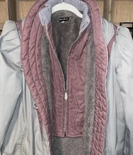 Vintage 80s Mod Maid Coat Women’s M Fleece Lined Mauve Gray Oversized Layered