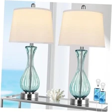 27.5" Coastal Glass Table Lamp Set of 2, 3-Way Dimmable Full Touch Control Blue