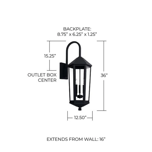 Capital Lighting Ellsworth 36" Black 3-Light Outdoor Wall Light - Picture 3 of 5