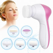 5-in-1 Electric Facial Cleansing Brush Set Face Skin Care Massager Spa Pink