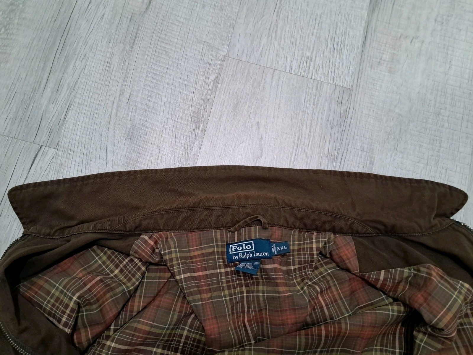 Polo Ralph Lauren Mens Harrington Jacket Size 2XL Cotton Brown Plaid Lined