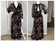 Anthropologie Maeve Maxi Dress Deep-V Floral Dark Romantic Whimsigoth Size 0