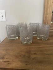 Set Of 5 Vintage George Briard Signed Silver Chevron Old Fashion Bar Glasses