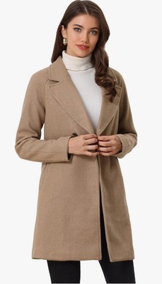 Women's Notched Lapel Double Breasted Raglan Winter Coats Size XL Khaki  MSRP$56