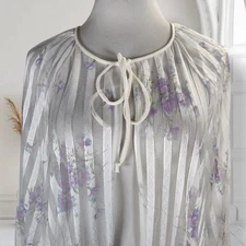 Vintage Val Mode Sheer Shadow Stripe Robe Size XS White Purple Floral Print
