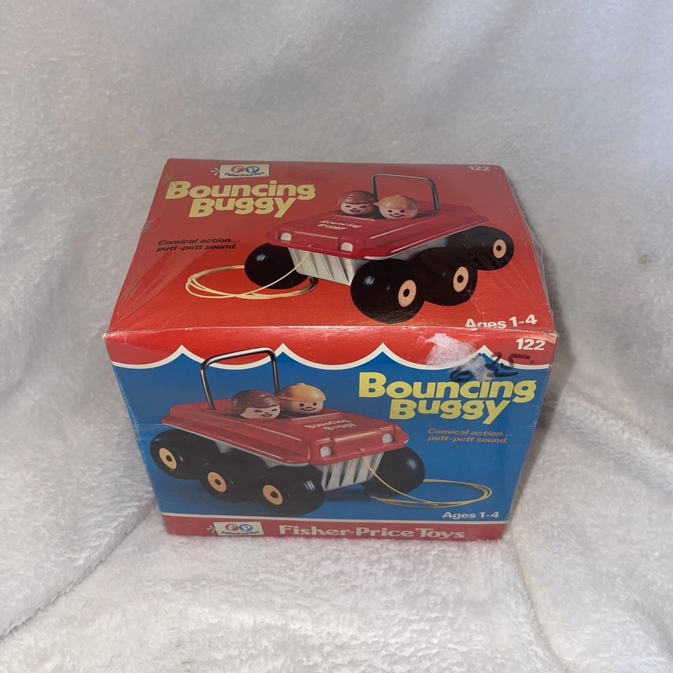 Brinquedo de puxar vintage 1973 Fisher Price BOUNCING BUGGY na CAIXA ORIGINAL lacrado raro - Imagem 3 de 4