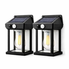 2 Pack Solar Wall Lights Outdoor with Motion Sensor LED Lantern Black