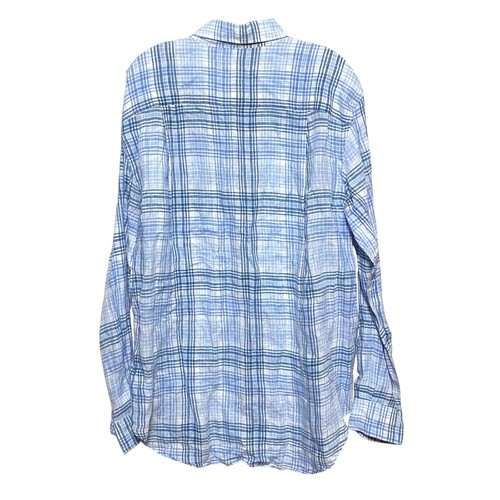 J McLaughlin Linen Button Down Blue White Plaid Shirt Mens Large Front Pocket - Picture 5 of 7