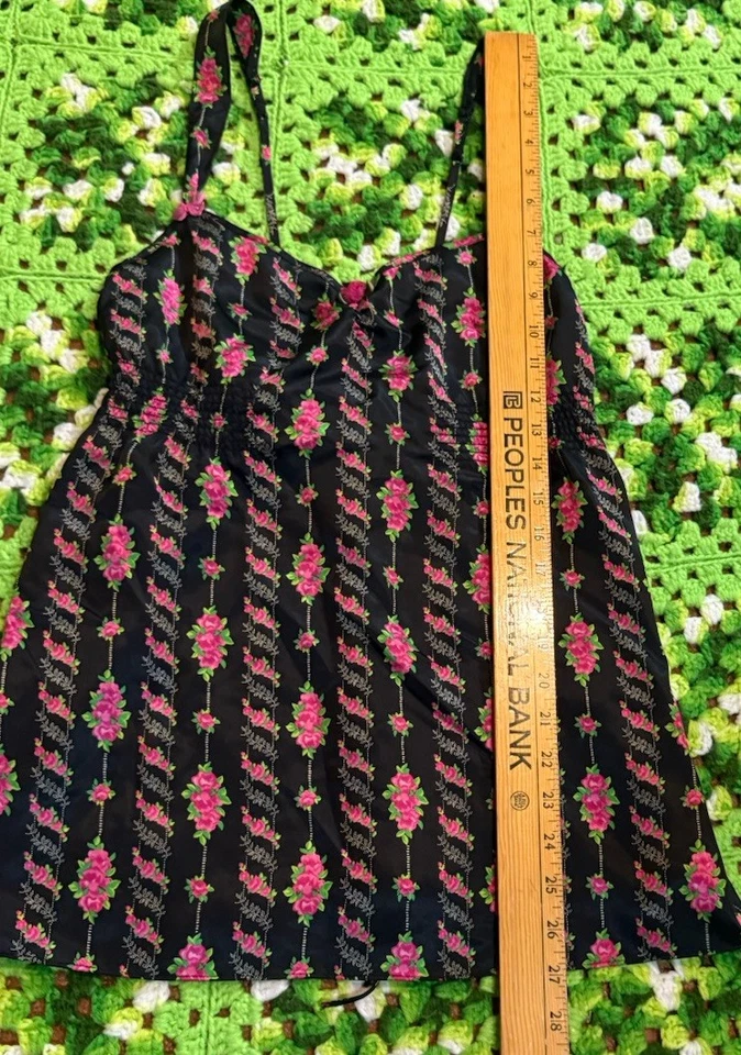 Vestido camisón Betsey Johnson íntimo para mujer pequeño negro rosa floral gótico Foto 3 de 4