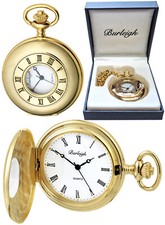 Burleigh Half Hunter Pocket Watch Quartz Movement Gold Plate Free Engraving 1232