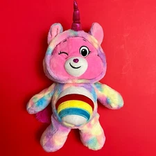 Basic Fun Care Bear Cheer Bear Pink 12.5" Tall Plush Hoodie Rainbow - Unicorn
