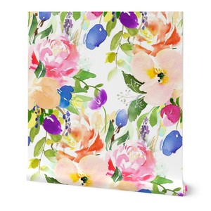 壁纸卷水彩花卉大型花多彩24in X 27ft Ebay