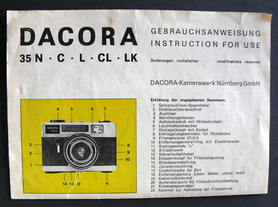 BEDIENUNGSANLEITUNG / INSTRUCTIONS FOR USE - DACORA 35 N - C - L - CL - LK / ET MEDIUM