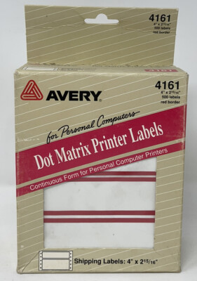 Vintage Avery 4'' x 2.9'' Shipping Labels 4161   Dot Matrix Printer Red Border NOS