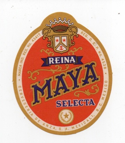 Vintage Reina Maya Selecta Mexican Beer Label