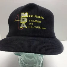 Unworn Vintage MDA Mechanical Dynamics Black Corduroy Snapback Hat