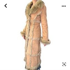 Hooch Vintage Full Length Boho Indie Hippy Faux Fur Faux Sheepskin Coat Size 12
