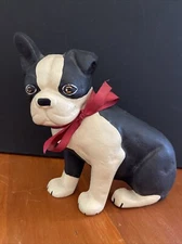 Vintage Cast Iron Boston Terrier One Sided Black And White Dog Door Stop