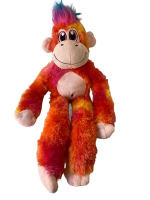 Kellytoy Hanging Monkey Plush Neon Pink Orange Yellow 2018 Hook & Loop Paws 21''