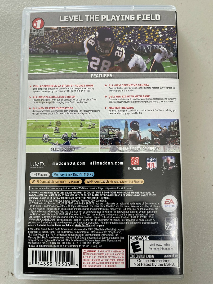 Madden NFL 09 (Sony PSP, 2008) UMD Game Disc complete in box