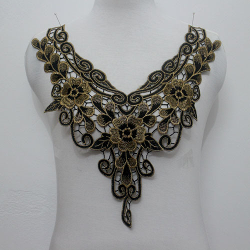 1Piece Collar Neck Applique Patch Motif Sew On Gold Black Sewing - Picture 1 of 1