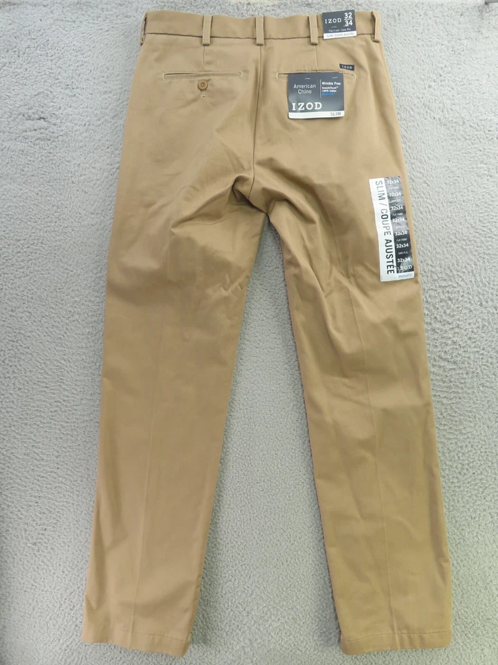 Pantalones Izod Para Hombres 32x34 Marrón Americano Chino Sarga Pima Preppy Calce Ajustado Nuevos Foto 4 de 4