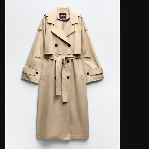 ZARA EXTRA LONG GABARDINE TRENCH LIGHT CAMEL - SIZE XS - RRP $199 - Picture 2 of 5