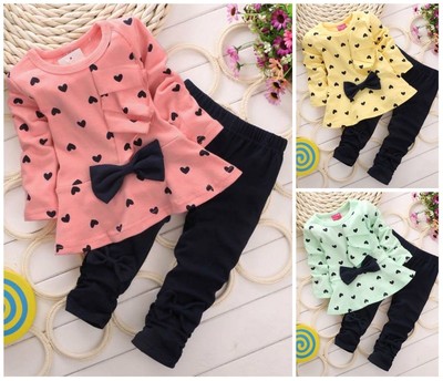 Baby Girl Toddler Heart Print Autumn Winter Kids Children Casual Outfit Set