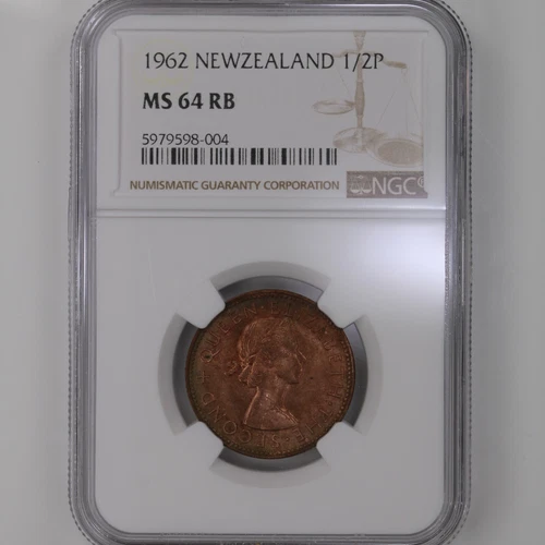 1962 New Zealand 1/2P NGC Certified MS64 RB KM#23