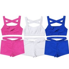 Kids Girls Activewear Stretchy Tracksuits Sports Bra Tops Shorts Sets Dancewear