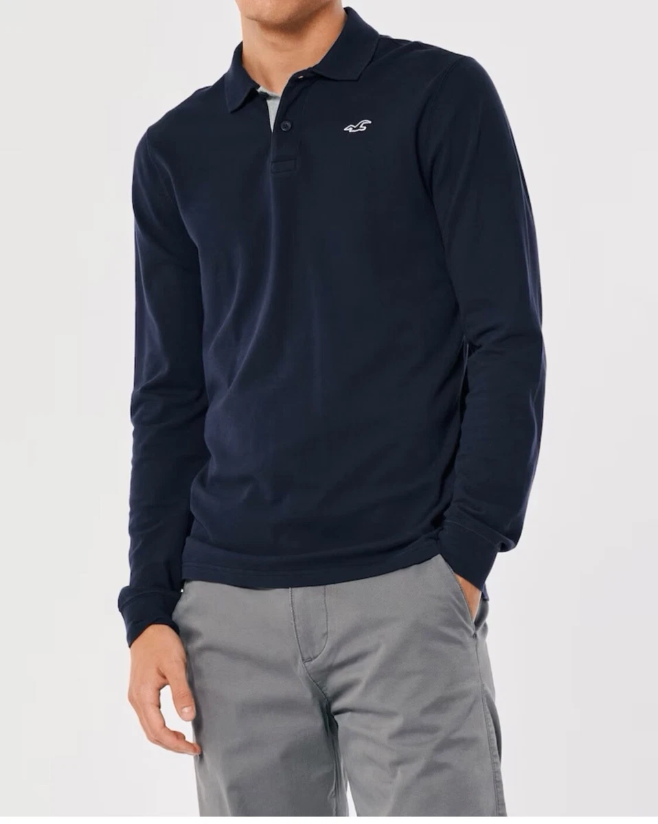 NWT HOLLISTER MEN Long Sleeve Pique Polo Shirt Size XXL 2XLarge