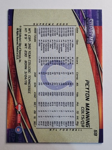 2000 Collector's Edge Supreme #59 Peyton Manning ~ Indianapolis Colts - Picture 2 of 2
