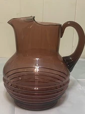 Vintage Amethyst Purple Art Glass Pitcher Water Jug 8" Swirl Ribbed Pattern