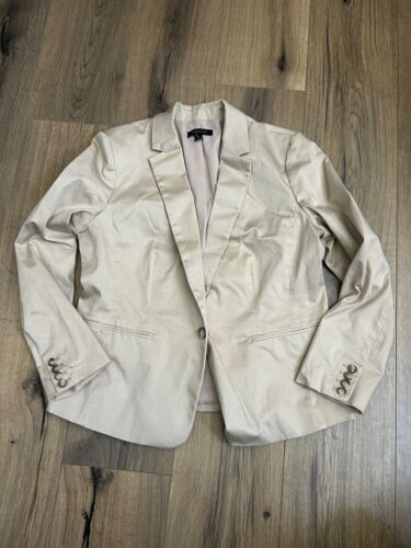 Ann Taylor Size 12 Khaki Cotton Poplin Blazer Jacket Single Button Closure - Afbeelding 1 van 6