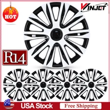 14" Black White Wheel Covers Snap On Full Hub Caps fit R14 Tire &Steel Rim 4PCS