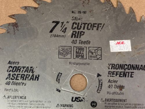 Lot Of 2 ~ 7-1/4 in. Circular Saw Blades ~ (1) Oldham & (1) Vermont ~ 40Tooth - Picture 3 of 3